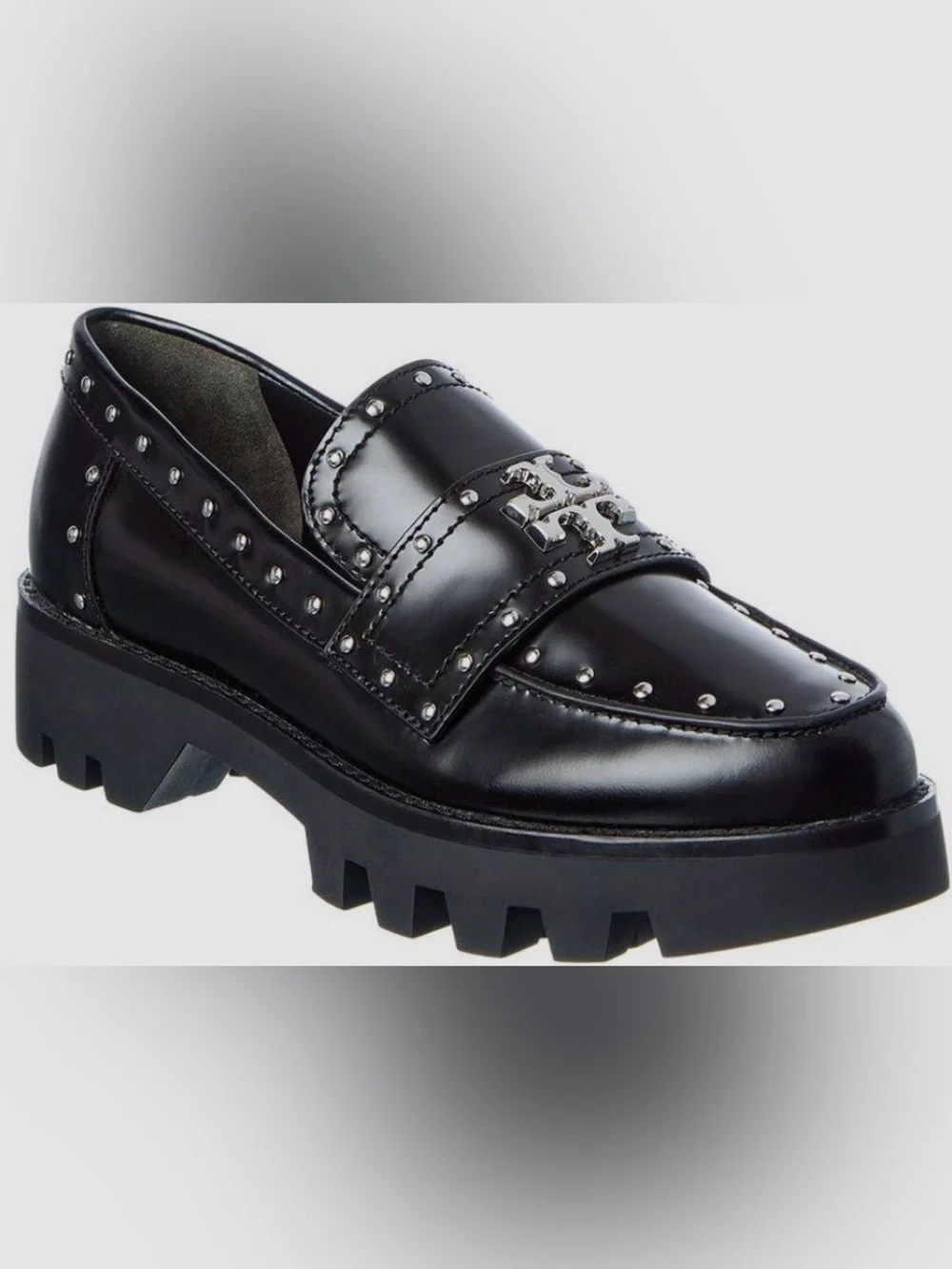 NEW Tory Burch Mini Everly Chunky Leather Loafer in Perfect Black / Silver